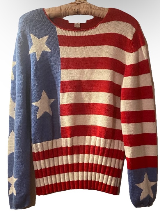 Casual Corner Sweaters - Casual Corner American Flag Red, White & Blue Stars Crewneck Sweater sz XL
